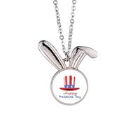 no/no American Uncle Hat Festival Rabbit Necklace Pendant Bunny Animal Jewelry Gift