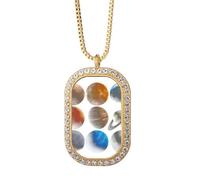 no/no Astronocal Body Solar System Planet Necklace Pendant Diamond Crystal Golden Jewelry