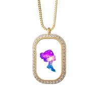no/no Avatar Star Girl Outline Necklace Pendant Diamond Crystal Golden Jewelry