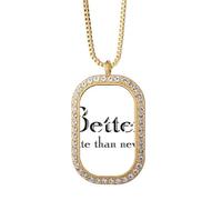 no/no Better Late Than Never Art Deco Fashion Necklace Pendant Diamond Crystal Golden Jewelry