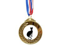 no/no Black Cat Elegant Figure Animal Art Outline Gold Award Winner Medal First Place Ribbon