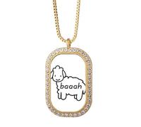 no/no Bleating Lovely Sheep Goat Necklace Pendant Diamond Crystal Golden Jewelry