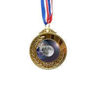 no/no Blue Earth White Planet White Gold Award Winner Medal First Place Ribbon