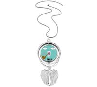 no/no Blue Emotion Chill Smoke Cat Pendant Angel Wings Rotating Necklace Jewelry