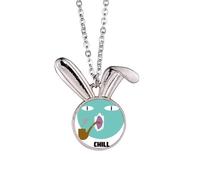 no/no Blue Emotion Chill Smoke Cat Rabbit Necklace Pendant Bunny Animal Jewelry Gift