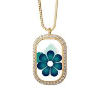 no/no Blue Green Flower Flat Art Deco Fashion Necklace Pendant Diamond Crystal Golden Jewelry