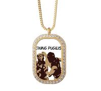 no/no Boxing Pugilism Fist Art Deco Fashion Necklace Pendant Diamond Crystal Golden Jewelry