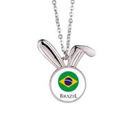 no/no Brazil Football Carnival Flag Rabbit Necklace Pendant Bunny Animal Jewelry Gift