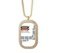 no/no Brick Tile Buildings Traditional Japanese Residence Necklace Pendant Diamond Crystal Golden Jewelry