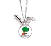 no/no Broccoli Music Guitar Performance Rabbit Necklace Pendant Bunny Animal Jewelry Gift