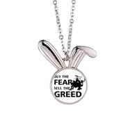 no/no Buy Fear Sell Greed Art Deco Fashion Rabbit Necklace Pendant Bunny Animal Jewelry Gift