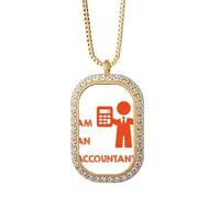 no/no Calculator Accounting Data Job Necklace Pendant Diamond Crystal Golden Jewelry