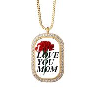no/no Carnation Mother Emotion Necklace Pendant Diamond Crystal Golden Jewelry