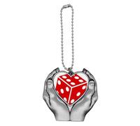 no/no Casino Red Dice Illustration Pattern Car Keychain Heart Pendant Ornament Charm