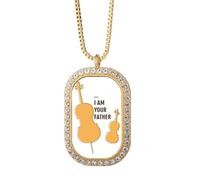 no/no Cello Music Father Art Deco Fashion Necklace Pendant Diamond Crystal Golden Jewelry