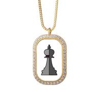 no/no Checkerboard King White Word Chess Necklace Pendant Diamond Crystal Golden Jewelry