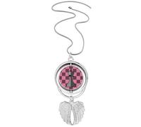 no/no Checkerboard King White Word Chess Pendant Angel Wings Rotating Necklace Jewelry