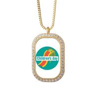 no/no Children Day Pure Happy Art Deco Fashion Necklace Pendant Diamond Crystal Golden Jewelry