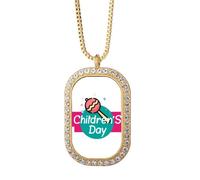 no/no Children Day Pure Happy Naive Necklace Pendant Diamond Crystal Golden Jewelry