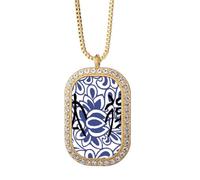 no/no China Ancient Emperor Mother Flower Pattern Necklace Pendant Diamond Crystal Golden Jewelry