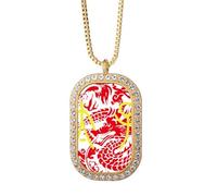 no/no China Ancient Emperor Son Dragon Pattern Necklace Pendant Diamond Crystal Golden Jewelry