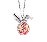 no/no China Ancient Emperor Son Dragon Pattern Rabbit Necklace Pendant Bunny Animal Jewelry Gift