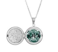 no/no China Ancient General Green Pattern Locket Necklace Hold Picture Jewelry Birthday Gift