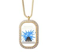 no/no China Beijing Temple Heaven Pray Necklace Pendant Diamond Crystal Golden Jewelry