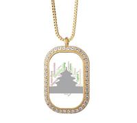 no/no China Building Temple Heaven Wordcloud Necklace Pendant Diamond Crystal Golden Jewelry