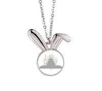 no/no China Building Temple Heaven Wordcloud Rabbit Necklace Pendant Bunny Animal Jewelry Gift