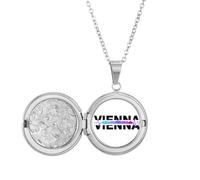 no/no City Radio Vienna Building Locket Necklace Hold Picture Jewelry Birthday Gift