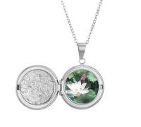 no/no Close And Far Lotus Background Locket Necklace Hold Picture Jewelry Birthday Gift