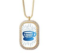 no/no Coffee Cups Night Art Deco Fashion Necklace Pendant Diamond Crystal Golden Jewelry