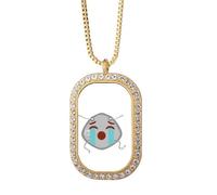 no/no Crying Sad Lost Head Expression Necklace Pendant Diamond Crystal Golden Jewelry