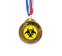 no/no Danger Checal Toxic Radiation Symbol Gold Award Winner Medal First Place Ribbon