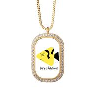 no/no Dead Fish Sad Depressed Art Deco Fashion Necklace Pendant Diamond Crystal Golden Jewelry