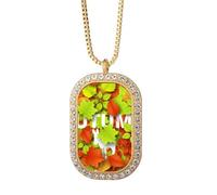 no/no Deciduous Maple Autumn Donkey Necklace Pendant Diamond Crystal Golden Jewelry