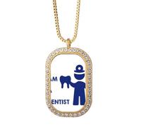 no/no Dentist Dental Body Job Art Deco Fashion Necklace Pendant Diamond Crystal Golden Jewelry