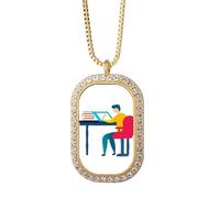 no/no Designer Worked Hard Paint Seriously Necklace Pendant Diamond Crystal Golden Jewelry