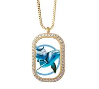no/no dolphin mother-child crossing Necklace Pendant Diamond Crystal Golden Jewelry