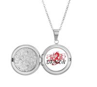 no/no Dragon Animal Myth Wings East West Locket Necklace Hold Picture Jewelry Birthday Gift