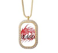 no/no Eastern Western Wings Mythical Animal Dragon Necklace Pendant Diamond Crystal Golden Jewelry