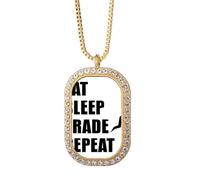 no/no Eat Sleep Repeat Art Deco Fashion Necklace Pendant Diamond Crystal Golden Jewelry