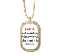 no/no Faith Life Truth Art Deco Fashion Necklace Pendant Diamond Crystal Golden Jewelry