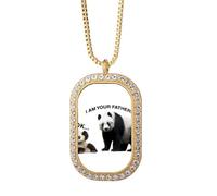 no/no Father Care Panda Child Art Deco Fashion Necklace Pendant Diamond Crystal Golden Jewelry