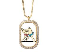 no/no Fighting Japanese Traditional Sumo Necklace Pendant Diamond Crystal Golden Jewelry