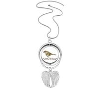 no/no Food Branches Sparrows Birds Pendant Angel Wings Rotating Necklace Jewelry