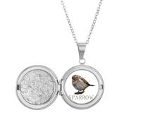 no/no Food Jump Sparrow Birds Art Deco Fashion Locket Necklace Hold Picture Jewelry Birthday Gift