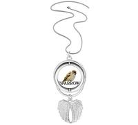 no/no Food Sleep Sparrows Birds Pendant Angel Wings Rotating Necklace Jewelry