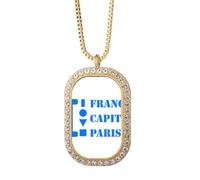 no/no France Capital Paris Art Deco Fashion Necklace Pendant Diamond Crystal Golden Jewelry